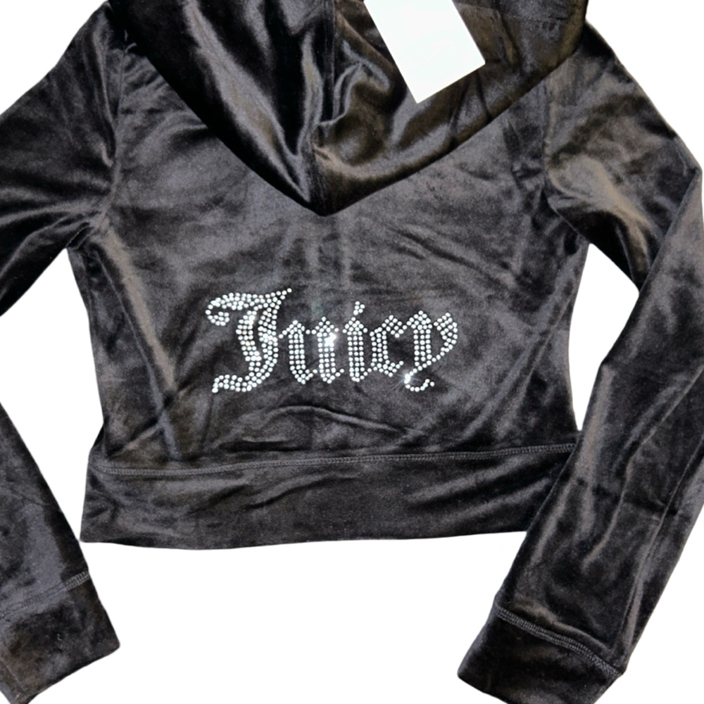JUICY COUTURE BLACK LIQUORICE OG BLING RHINESTONE VELOUR TRACKSUIT SWEATSUIT NWT - Picture 7 of 15